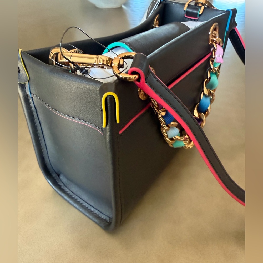Karl Lagerfeld Paris Savoie Small Leather Black Crossbody with Multicolor Chain - Picture 11 of 13